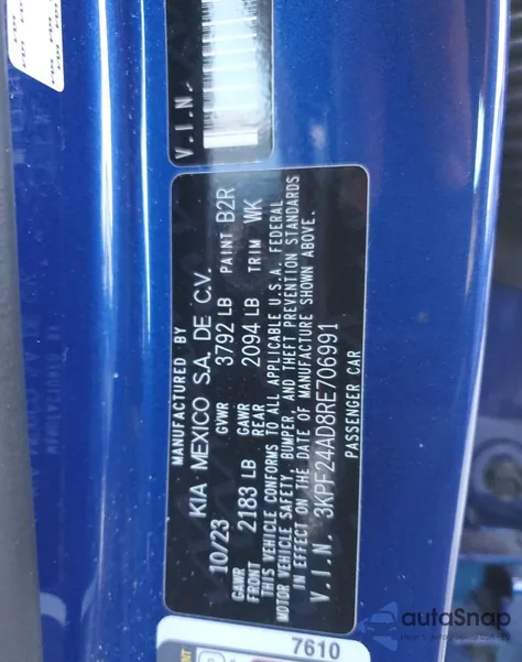 2024 Kia Forte Lx from USA, damaged, VIN 3KPF24AD8RE706991